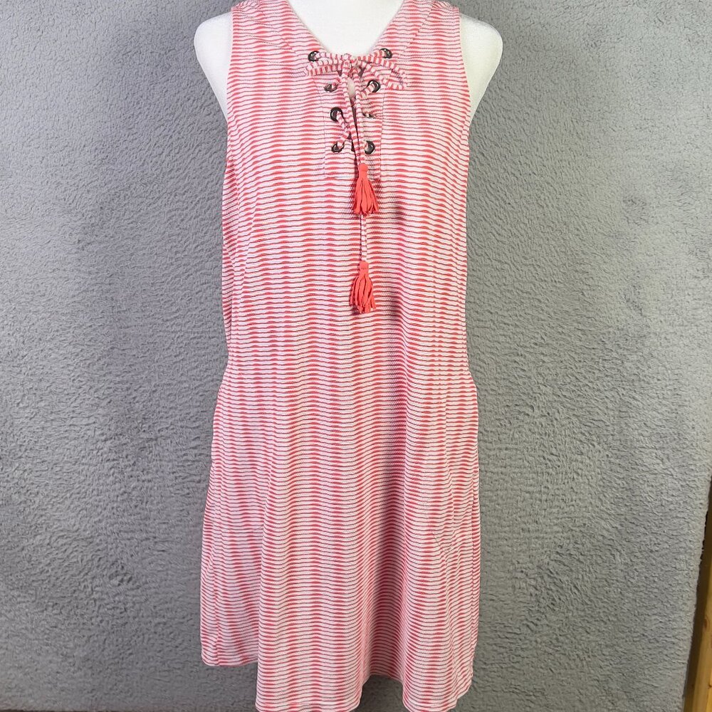 Tommy Bahama Lace Up Spa Dress Womens Medium White Stripes Grommet Trim Preppy